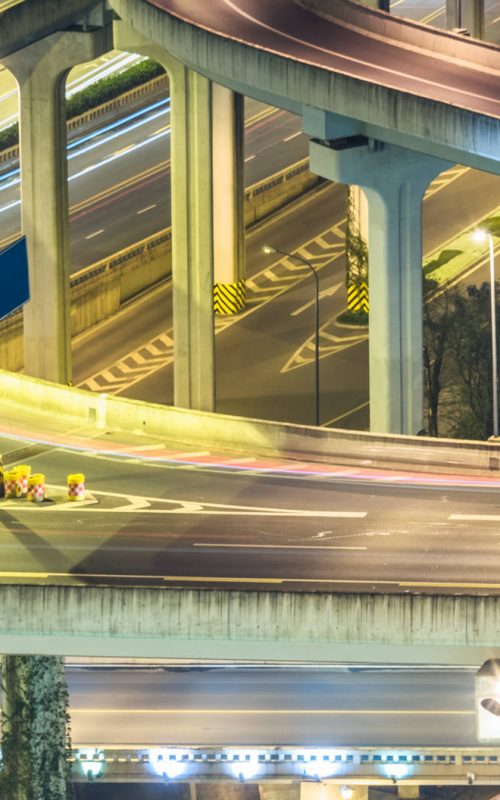 Aerial View of Shanghai overpass at Night in China.